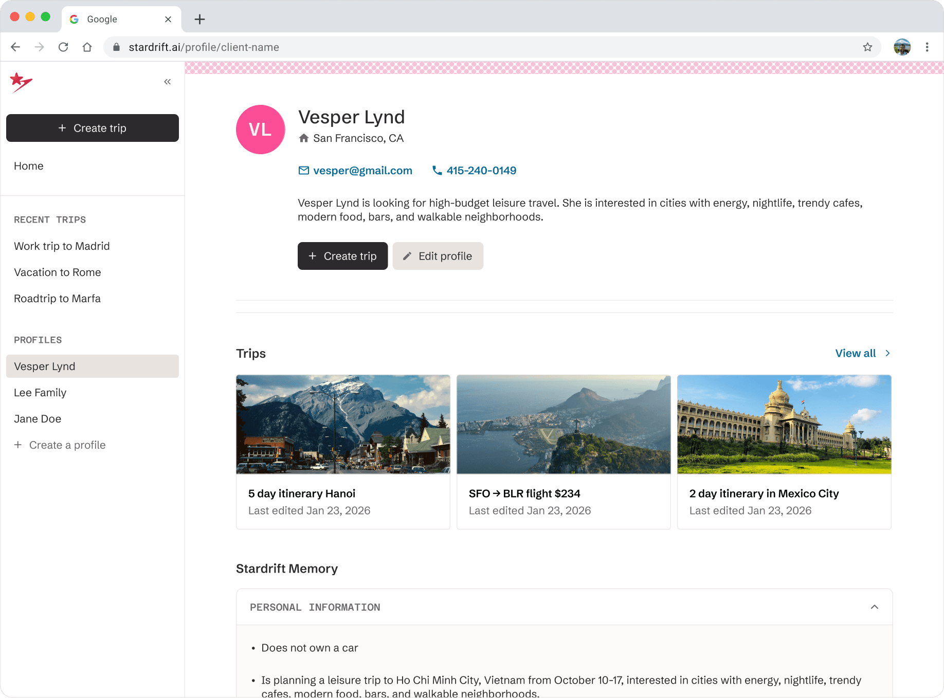 Client profile interface