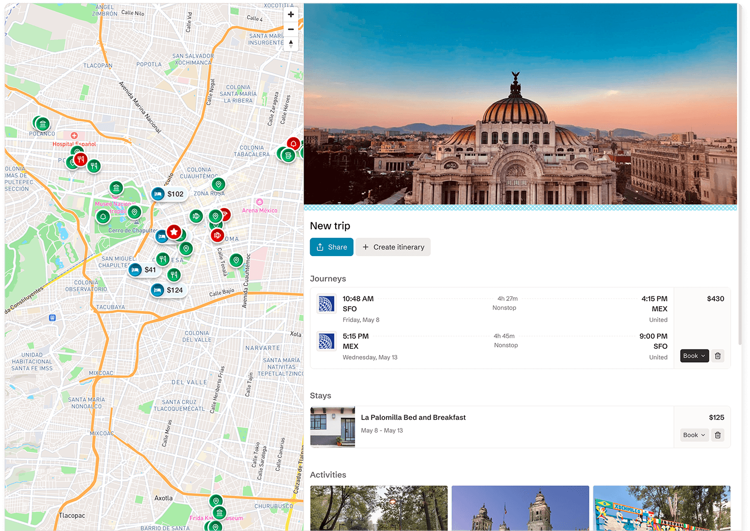 Itinerary with map view